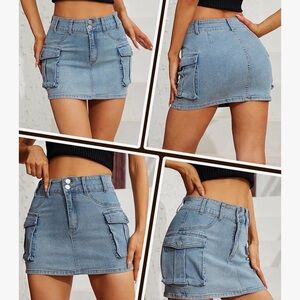 Denim skirt with cargo pockets
